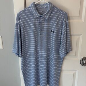 LG Men's Blue and White Striped Polo Shirt